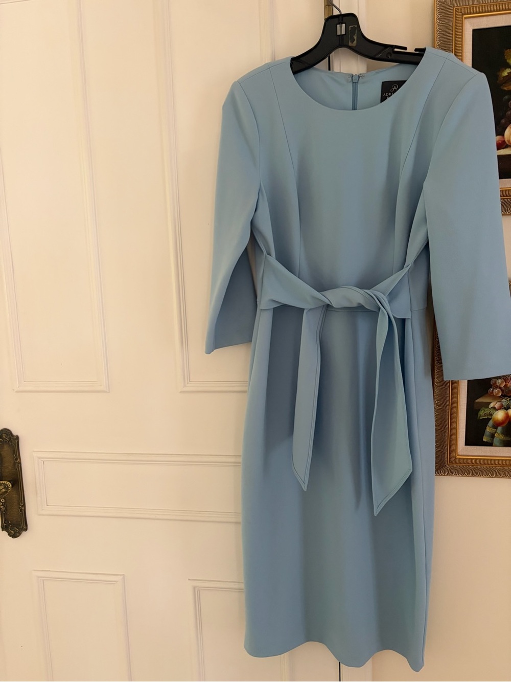 Adrianna Papell Powder Blue Midi Dress with Waist Tie